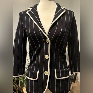 Vintage Lauren by Ralph Lauren Black & White Striped Knit Cotton Blazer Size P/S